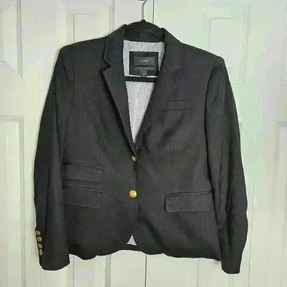 J Crew Women’s Blazer Sz 6 Petite Black Schoolboy Gold Buttons Jacket - Picture 1 of 8